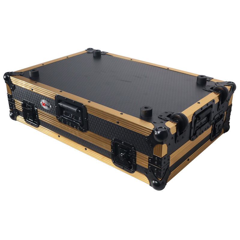 Prox xs-ddj1000wfgld ​​ATA Flight Case pour Pioneer DDJ-1000 FLX6 SX3 DJ Contrôleur avec espace de rack et roues en or (noir en or)