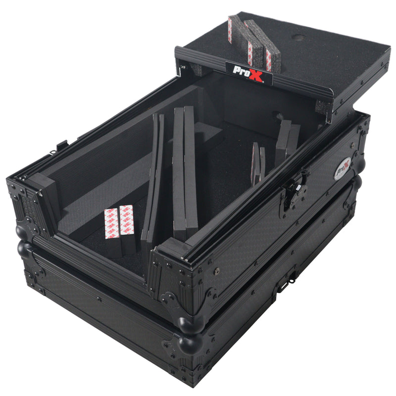ProX XS-M11LTBL compatible avec Pioneer DJM S11/Rane 70/72 MK2 avec étagère pour ordinateur portable (noir sur noir)
