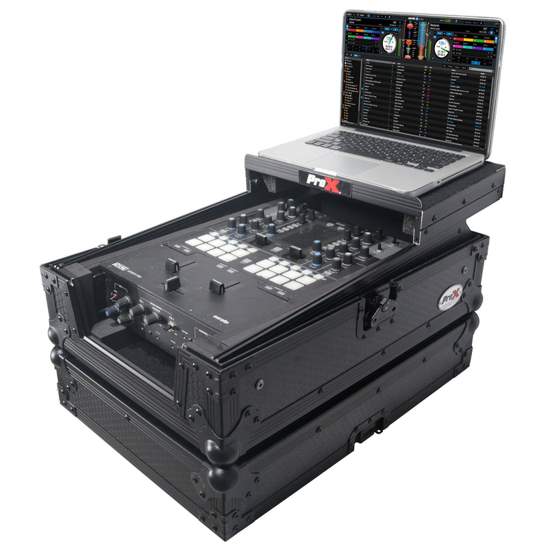 ProX XS-M11LTBL compatible avec Pioneer DJM S11/Rane 70/72 MK2 avec étagère pour ordinateur portable (noir sur noir)