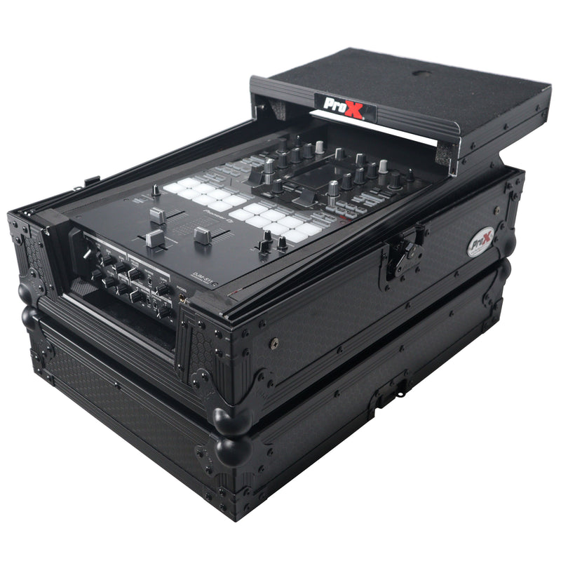 ProX XS-M11LTBL compatible avec Pioneer DJM S11/Rane 70/72 MK2 avec étagère pour ordinateur portable (noir sur noir)