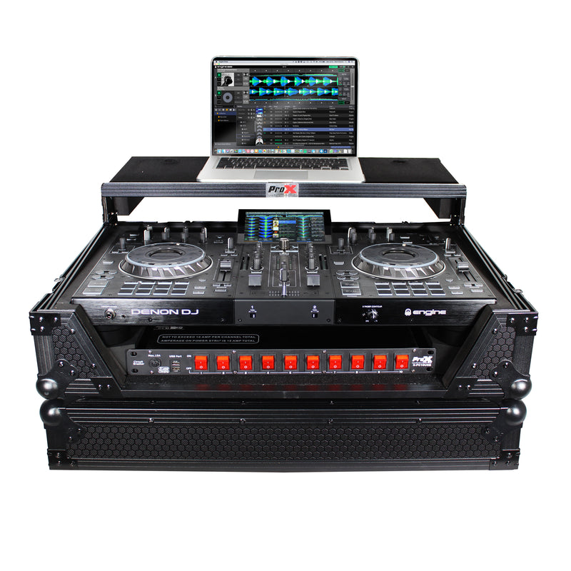 ProX XS-PRIME2 LTBL ATA Flight Case pour contrôleur DJ Denon PRIME 2 avec étagère pour ordinateur portable, espace rack 1U (noir)