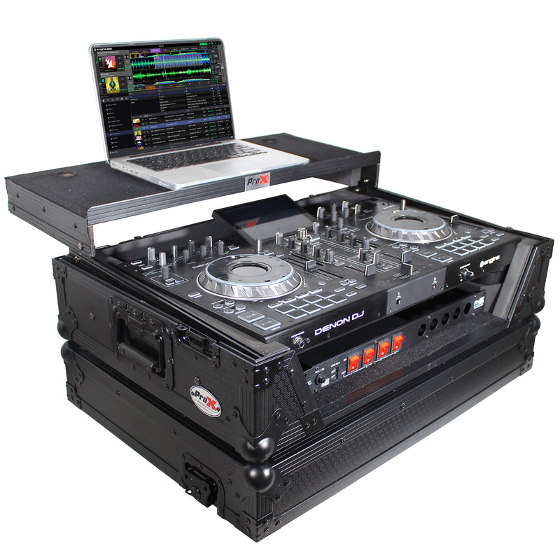 ProX XS-PRIME2 LTBL ATA Flight Case pour contrôleur DJ Denon PRIME 2 avec étagère pour ordinateur portable, espace rack 1U (noir)