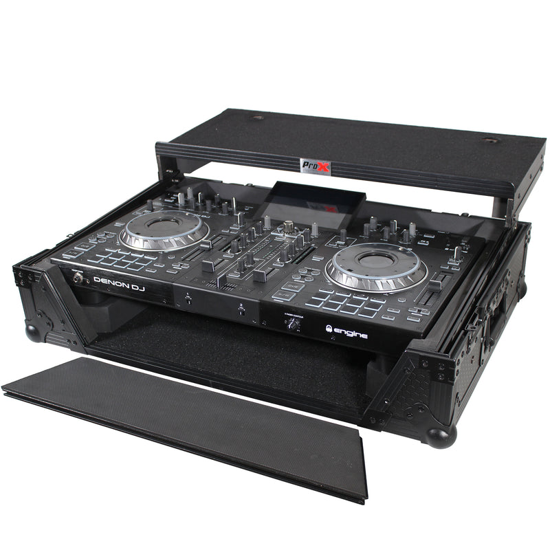 ProX XS-PRIME2 LTBL ATA Flight Case pour contrôleur DJ Denon PRIME 2 avec étagère pour ordinateur portable, espace rack 1U (noir)