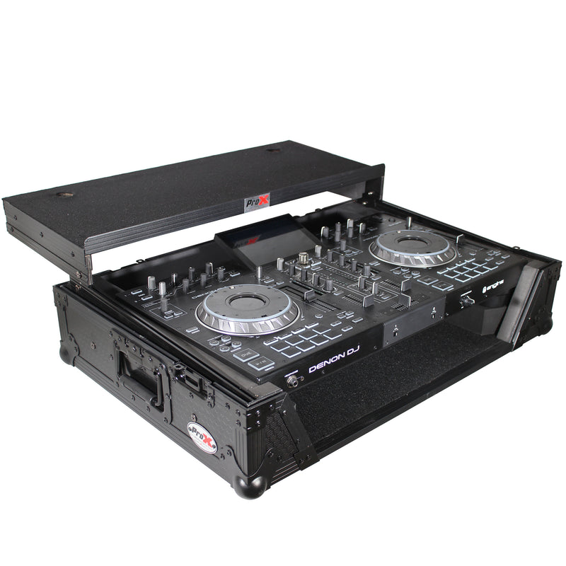 ProX XS-PRIME2 LTBL ATA Flight Case pour contrôleur DJ Denon PRIME 2 avec étagère pour ordinateur portable, espace rack 1U (noir)