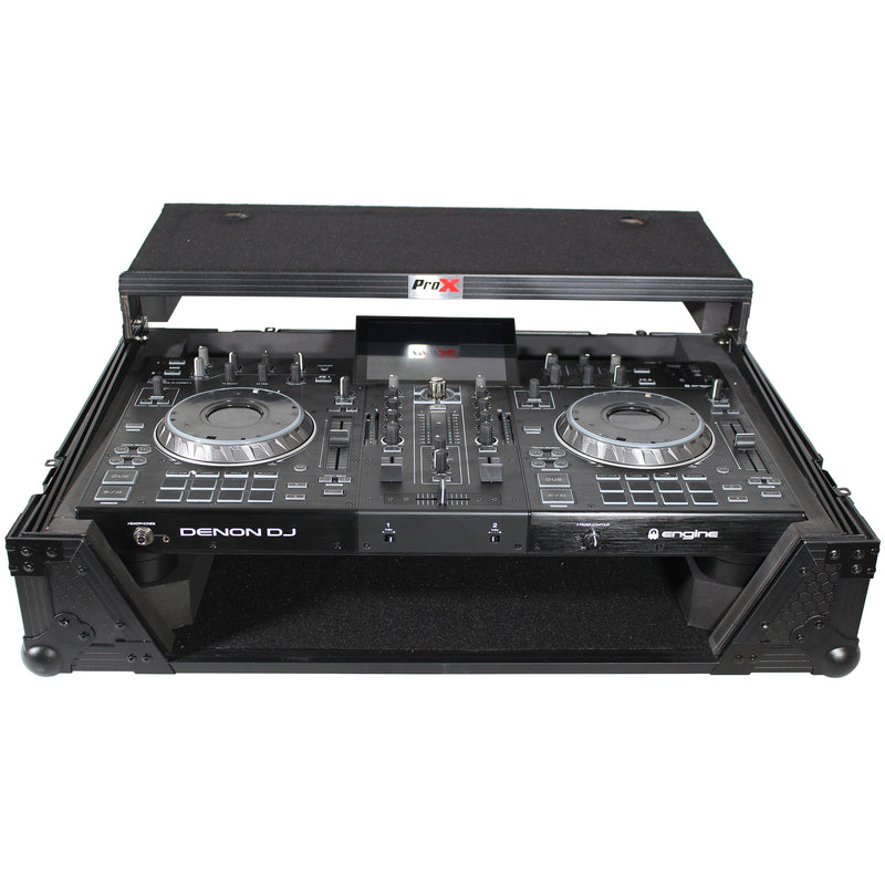 ProX XS-PRIME2 LTBL ATA Flight Case pour contrôleur DJ Denon PRIME 2 avec étagère pour ordinateur portable, espace rack 1U (noir)