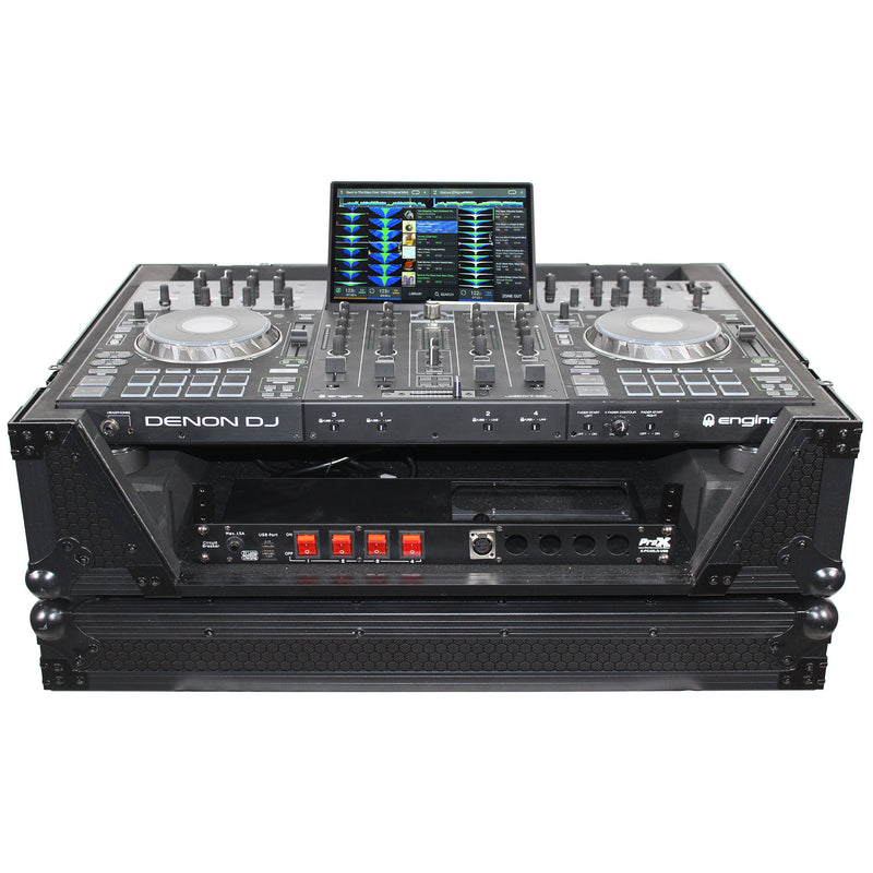 ProX XS-PRIME4-WBL2U Flight Case for Denon Prime 4 Standalone DJ System W-2U Rackspace & Wheels