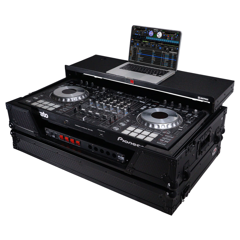 ProX XS-XDJXZWLTBL ATA Flight Case pour contrôleur DJ XDJ-XZ DDJ-SZ2 avec étagère pour ordinateur portable, espace rack 1U et roues (noir)