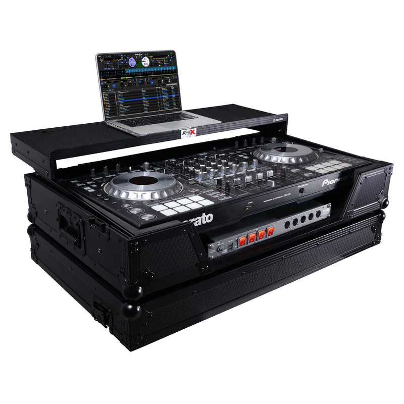 ProX XS-XDJXZWLTBL ATA Flight Case pour contrôleur DJ XDJ-XZ DDJ-SZ2 avec étagère pour ordinateur portable, espace rack 1U et roues (noir)