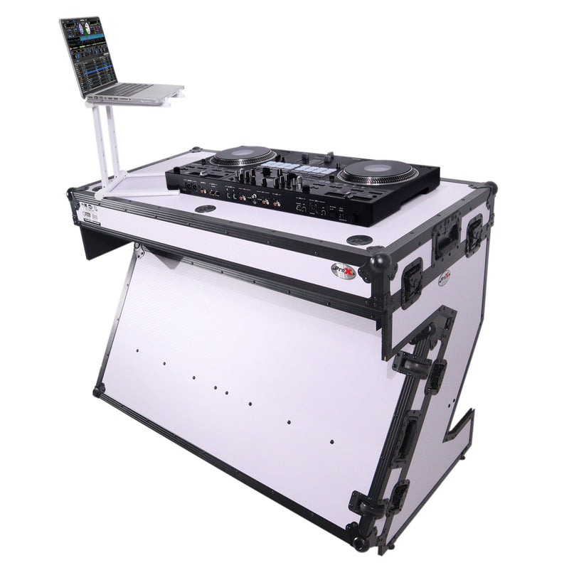 ProX XS-ZTABLE DJ Z-Table Workstation Flight Case Table Portable w/Handles and Wheels - Black and White Finish