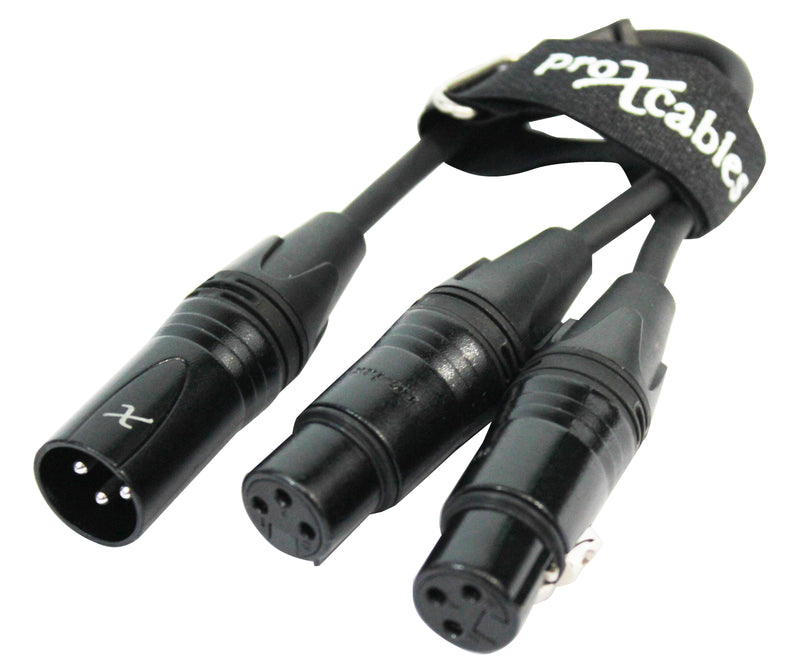 ProX XC-YXM 6 In. Balanced XLR-M to Dual XLR-F High Performance Audio Y Cable