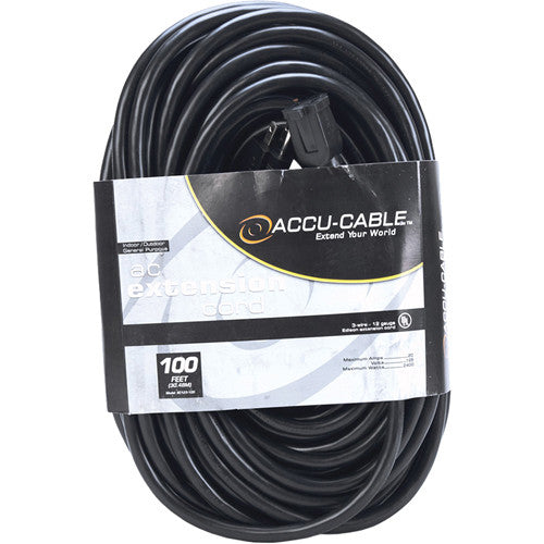 American DJ EC123-100 Accu-Cable Rallonge AC Edison à 3 fils 12 AWG (noir) – 100'