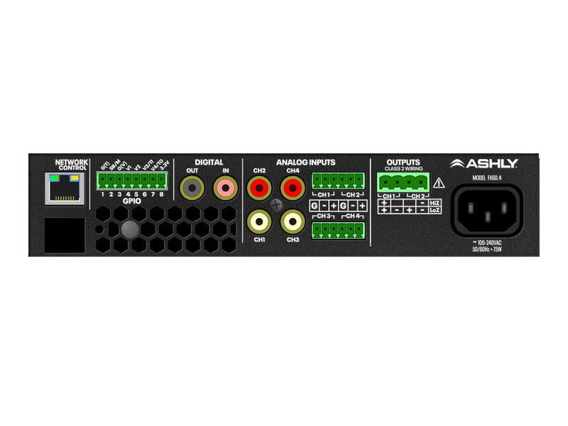 Amplificateur DSP Ashly FX-125.2 1/2U 2 x 125W @ 4/8 Ohms, 1 x 250W @ 70/100V