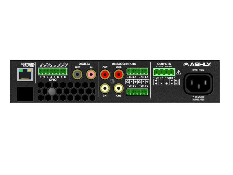 Ashly FX-60.2 Amplificateur DSP 1/2U 2 x 60W @ 4/8 Ohms, 1 x 120W @ 70/100V