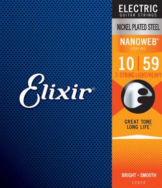 Elixir 12074 NanoWeb enduit de guitare électrique en acier nickelé léger/lourd 7 cordes - .010-.059