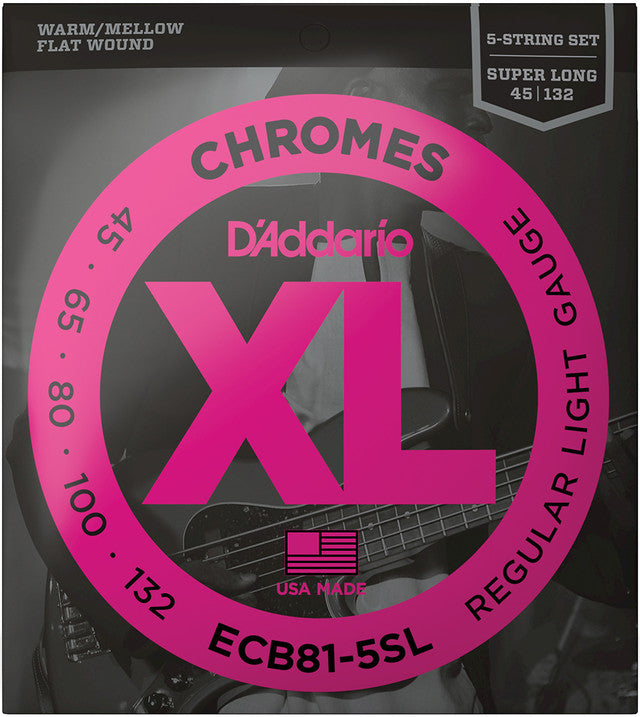 D'Addario ECB81-5SL Chromes à grande échelle à l'échelle à 5 cordes électriques Light régulier 45-132