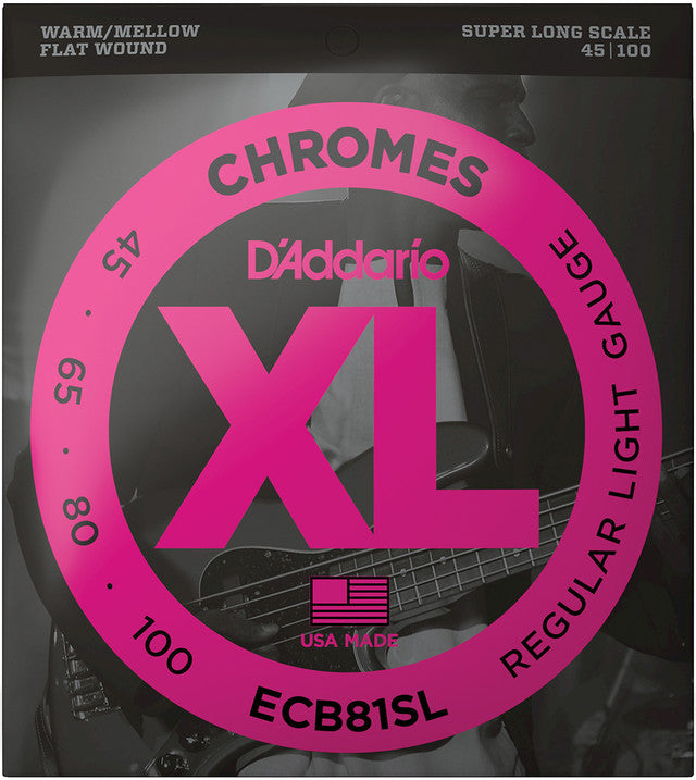 D'Addario ECB81SL Super Long Scale Chromes Electric Bass Strings Regular Light 45-100