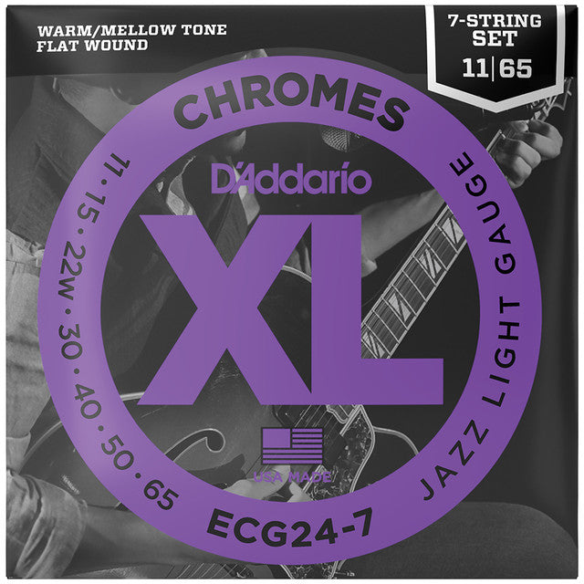 D'Addario ECG24-7 Chromes Flat Wound 7-String Electric Guitar Strings Jazz Light 11-65