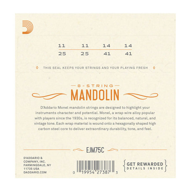 D'Addario EJM75C Monel Mandolin Strings Medium Plus 11-41