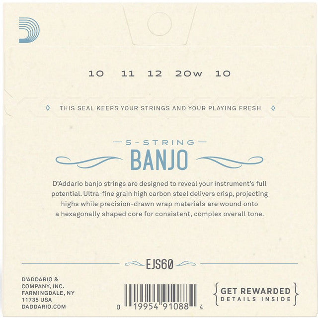 D'Addario EJS60 Stainless Steel 5-String Banjo Strings Light