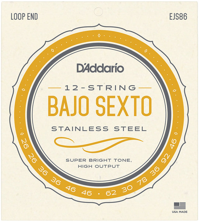 D'Addario EJS86 Stainless Steel Bajo Sexto Strings