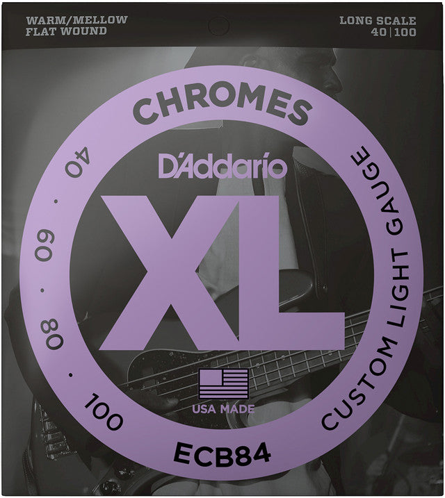 D'Addario ECB84 Long Scale Chromes Flat Wound Electric Bass Strings Custom Light 40-100