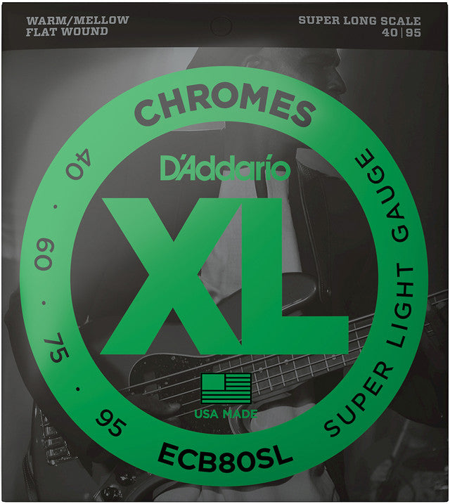 D'Addario ECB80SL Chrromes à grande échelle enroule plate Electric Bass Strings Super Light 40-95