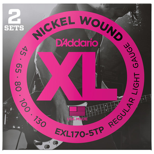 D'Addario  EXL170-5TP Twin Pack EXL Nickel Wound Electric Bass Strings 5-String 45-130