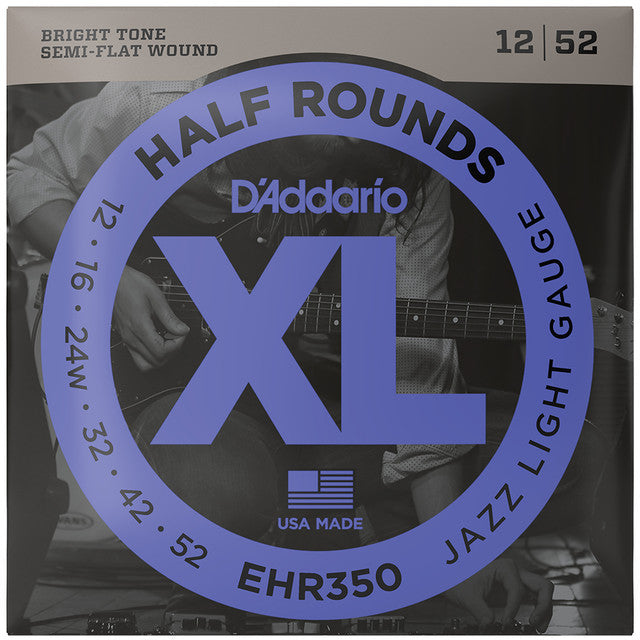 D'Addario EHR350 Half Round Electric Guitar Strings Jazz Light 12-52