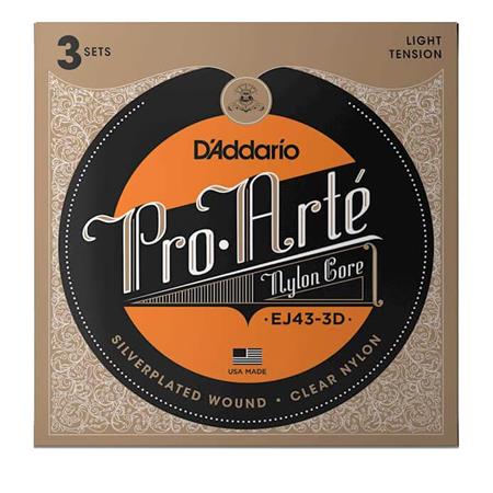 D'Addario EJ43-3d EJ 3-Pack Pro Arte Clear Nylon Classical Guitar Strings Light 27.5-42