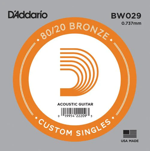 D'Addario BW029 BRONZE BLAINE GUITARE ACUSTIQUE Single String .029