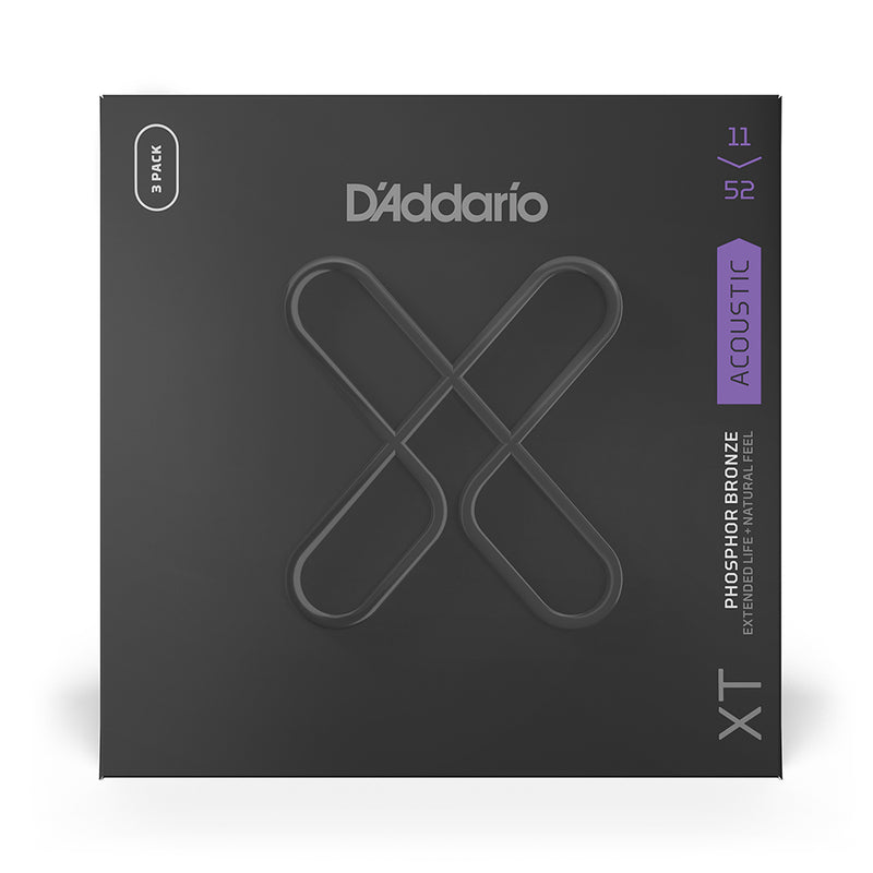 D'Addario XTAPB1152 3-Pack Phosphor Bronze Acoustic Guitar Strings  Light 11-52