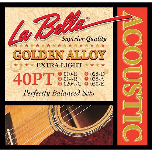 La Bella 40Pt  8020 Golden Alloy Acoustic Guitar Strings Ex Lt 10-50 - Red One Music