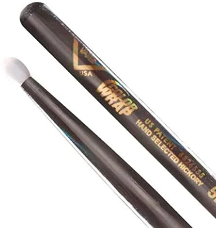 Vater VCBK5AN Color Wrap 5A Black Optic Nylon Wood Tip Drumsticks