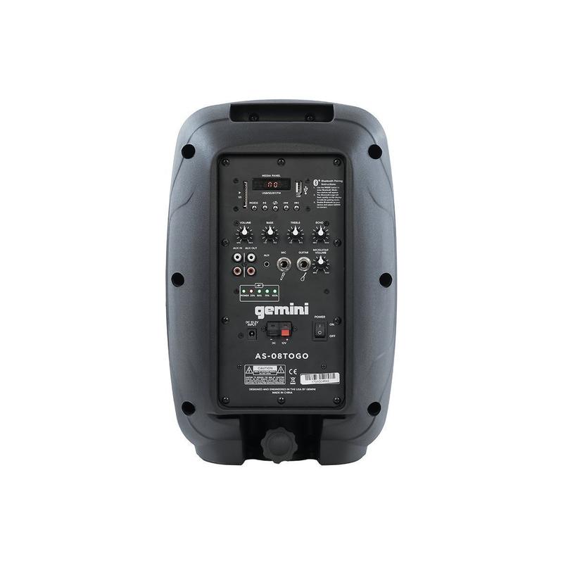 Gemini AS-08TOGO Portable Active Bluetooth Powered PA Loudspeaker w/200W Class AB Amplifier - 8"
