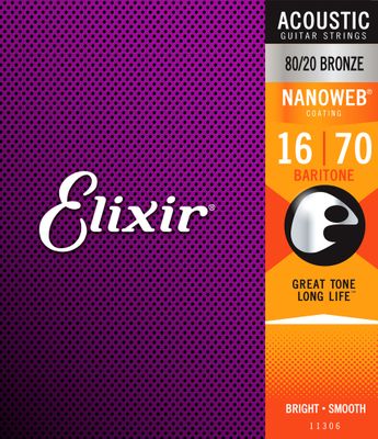 Elixir 11306-ELX Cordes pour guitare baryton acoustique avec revêtement Nanoweb 80/20 Bronze – .016-.070