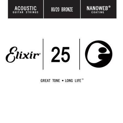 Elixir 15125 Nanoweb Coated 80/20 Bronze Acoustic Guitar String - .025