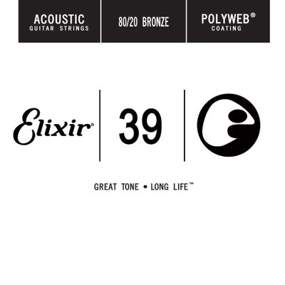 Elixir 13139 Polyweb 80/20 Corde de guitare acoustique simple bronze - .039