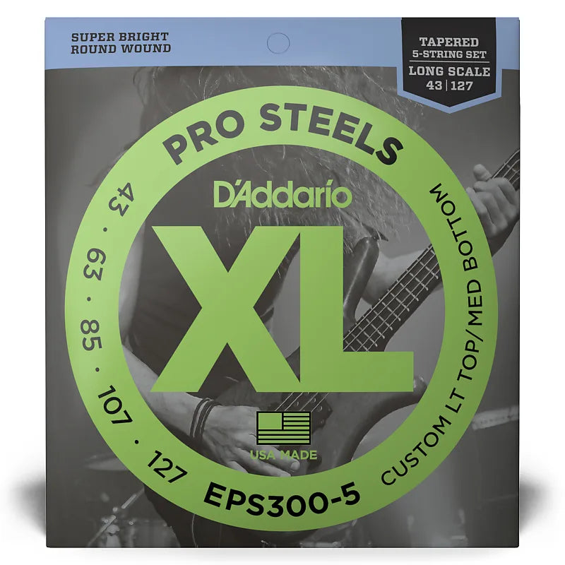 D'Addario EPS300-5 ProSteels 5-String Long Scale Custom Light Bass Guitar Strings 43-127