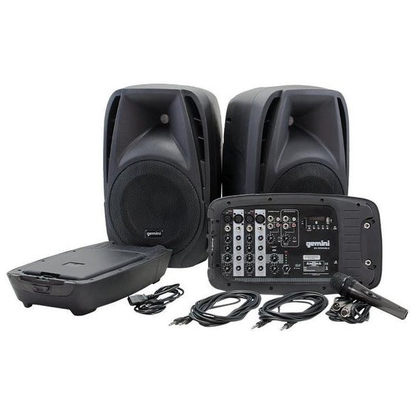 Gemini ES-210MX-BLU Professional Audio Portable PA System, Includes 2x 10" 600W ABS Passive Speakers, Powered 8-Channel Mixer with Digital Echo, Microphone