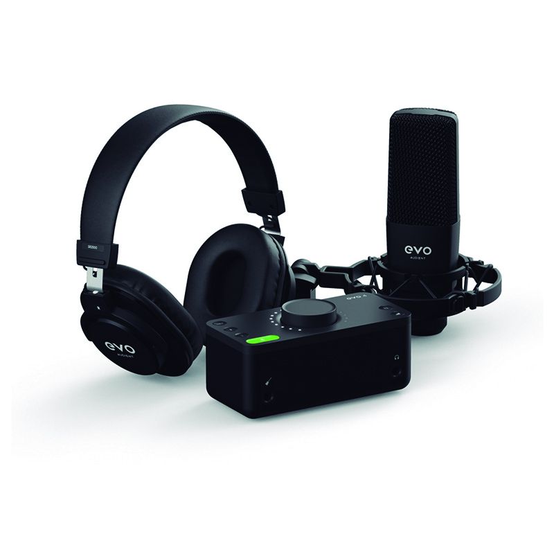 Audient Evo4 Start Recording Bundle – Interface Evo4, microphone à condensateur SR1 avec support antichoc, casque SR2000 et câble XLR de 2,5 m