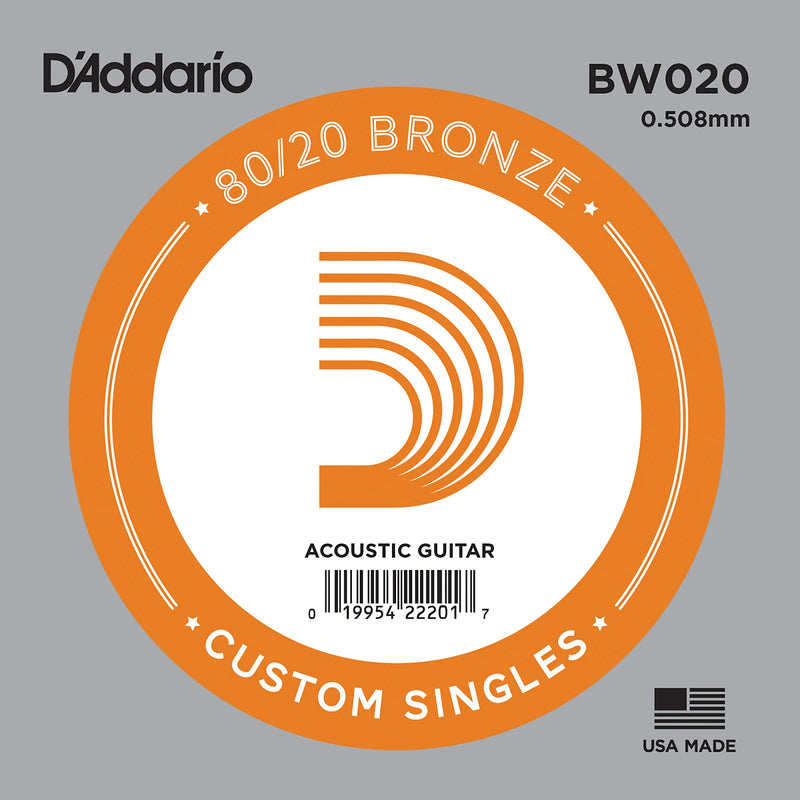 D'Addario 80/20 Bronze Wound Acoustic Guitar String - 20