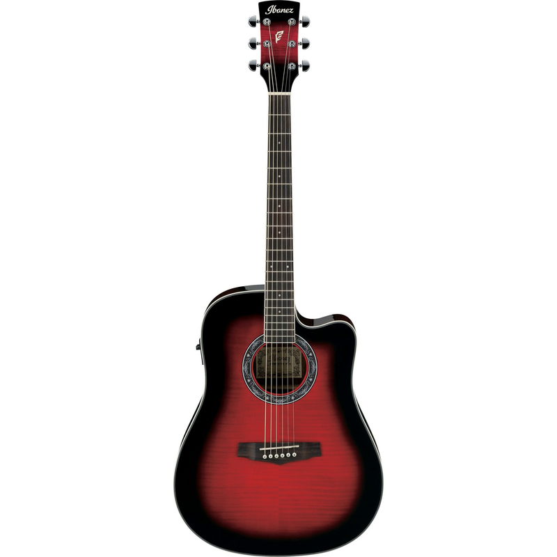 Ibanez PF28ECETRS Single Cutaway Dreadnought Acoustic Guitar (Transparent Red Sunburst High Gloss)