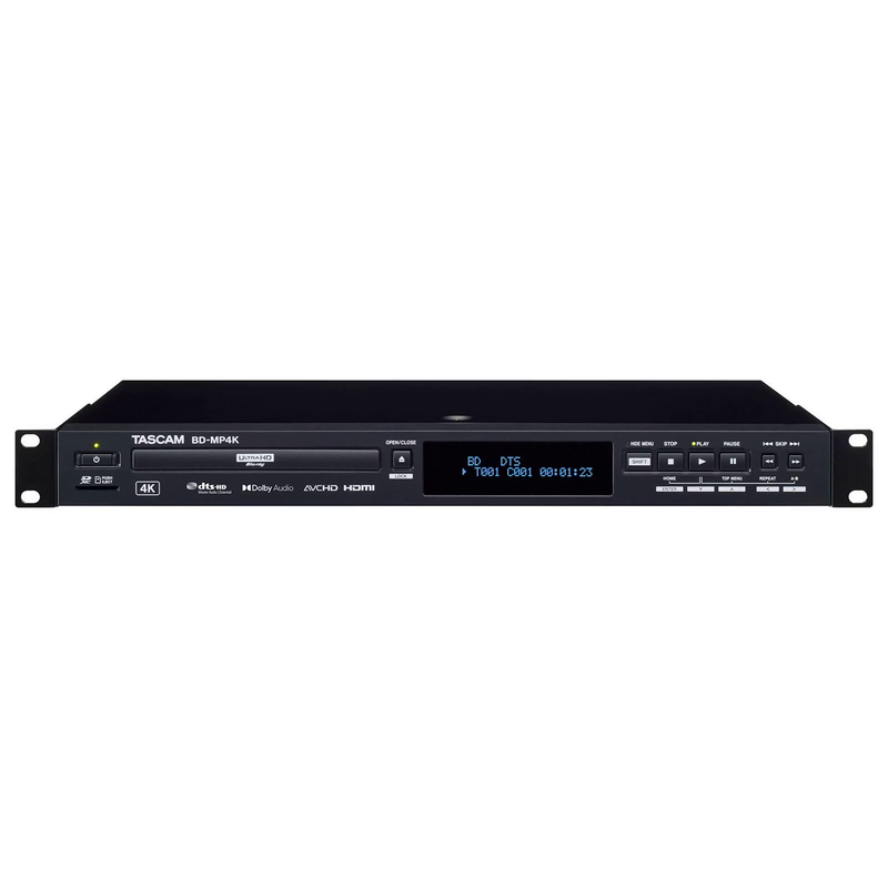 Tascam BD-MP4 Lecteur Blu-ray 4K UHD contrôlable à distance avec DVD/CD, carte SD et USB