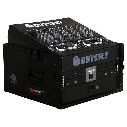 Odyssey FZ1004BL - Black 10U Top Slanted 4U Vertical Pro Combo Rack