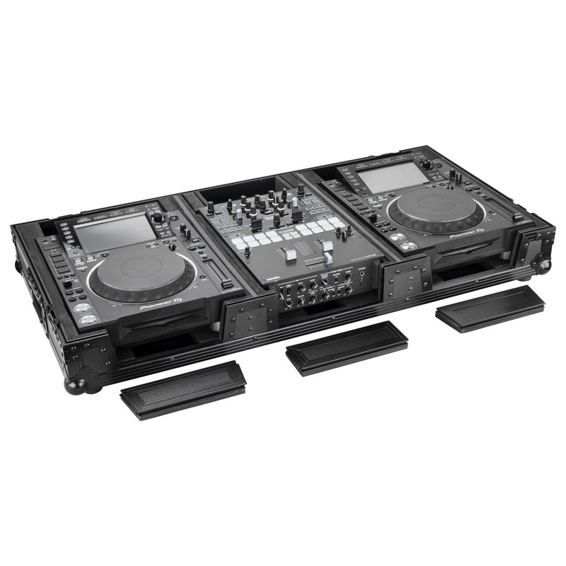 Odyssey FZ10CDJWXDBL Black Extra Deep 10″ Format DJ Mixer and Two Large Format Media Players Coffin Flight Case