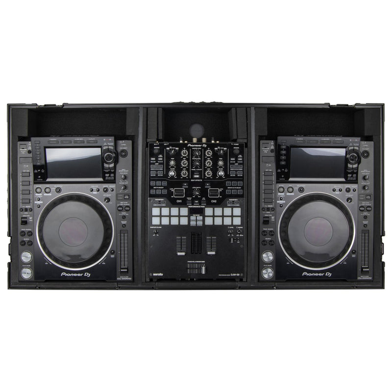 Odyssey FZ10CDJWXDBL Table de mixage DJ noire extra profonde au format 10″ et deux lecteurs multimédias grand format Coffin Flight Case