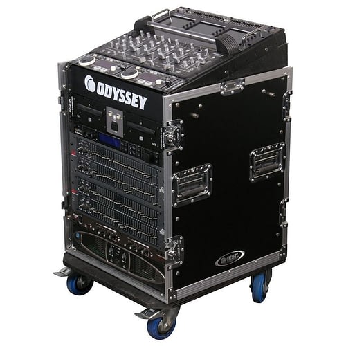 Odyssey FZ1112W - Rack combiné vertical 12U incliné sur le dessus 11U avec roulettes