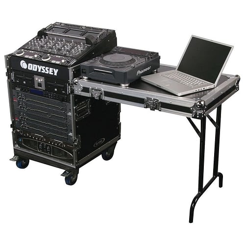 Odyssey FZ1112WDLX - 11U Top Slanted 12U Vertical Pro Combo Rack with Side Table and Casters