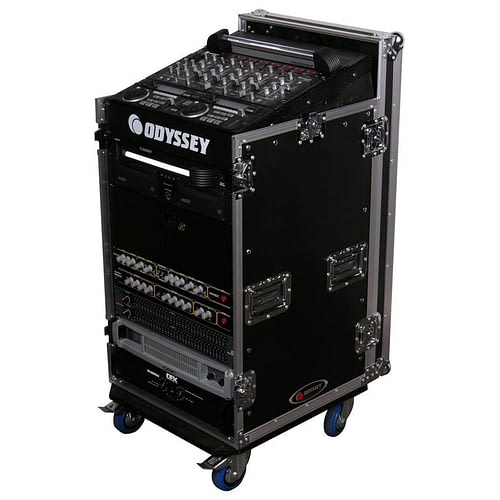 Odyssey FZ1116W - Rack combiné vertical 16U incliné sur le dessus 11U avec roulettes