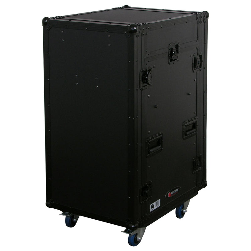 Odyssey FZ1116WDLXBL - Rack combiné vertical 11U incliné 16U noir avec table d'appoint et roulettes